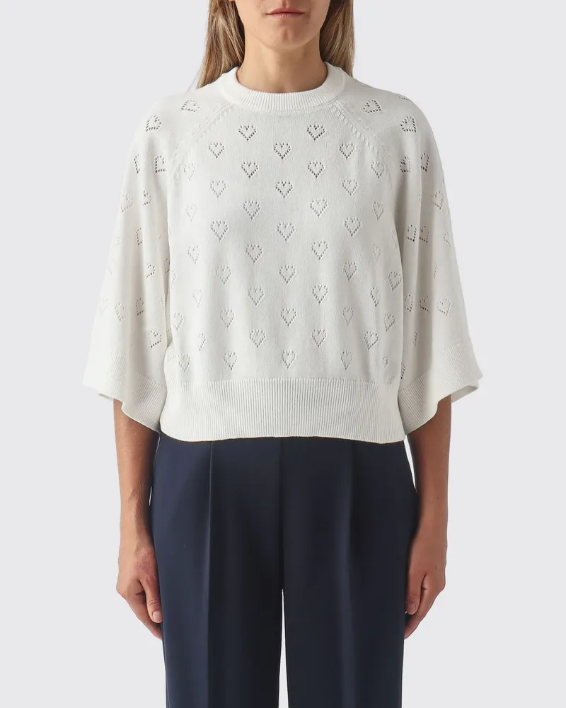 Twin-Set Pullover aus Baumwolle und Kaschmir in Lochstrick mit überschnittenen Schultern Perle