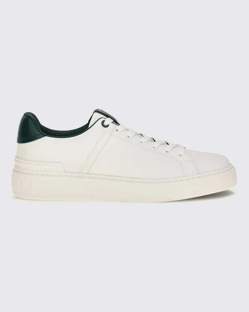 Balmain B-Court zweifarbige Sneaker aus glattem Kalbsleder Weiß