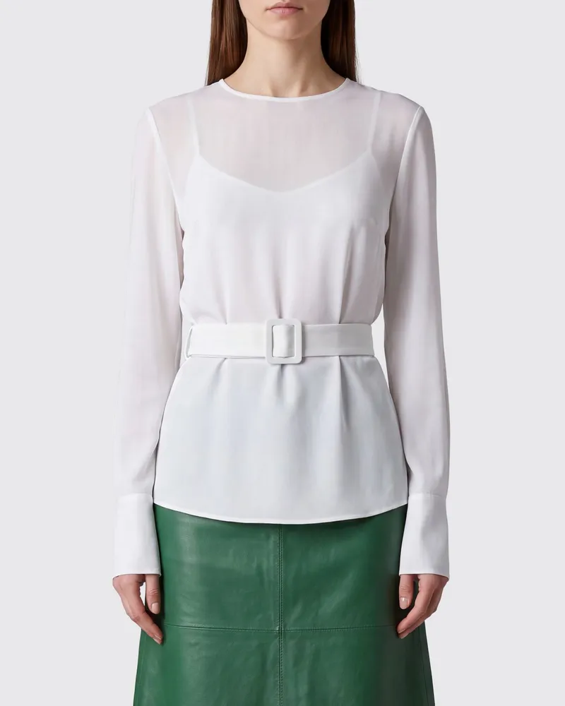 P.A.R.O.S.H. Langärmlige Seidenbluse von P.A.R.O H. mit verstellbarem Taillengürtel Ivory