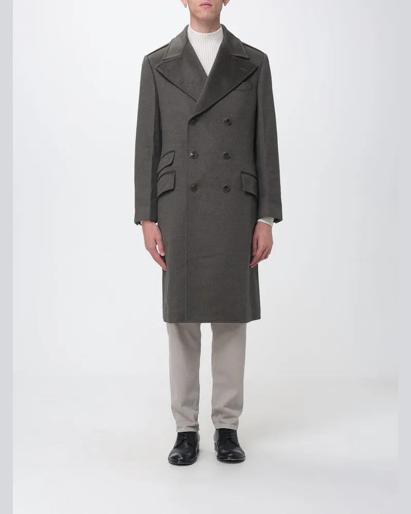 Brunello Cucinelli Zweireihiger knielanger Mantel aus Merinowolle Mud
