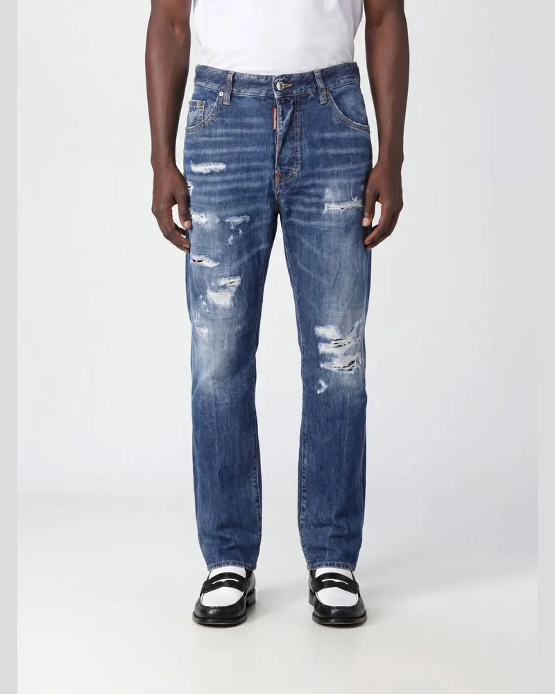 Dsquared2 Straight Fit 642 Distressed-Denim Fünf-Taschen-Jeans Blau