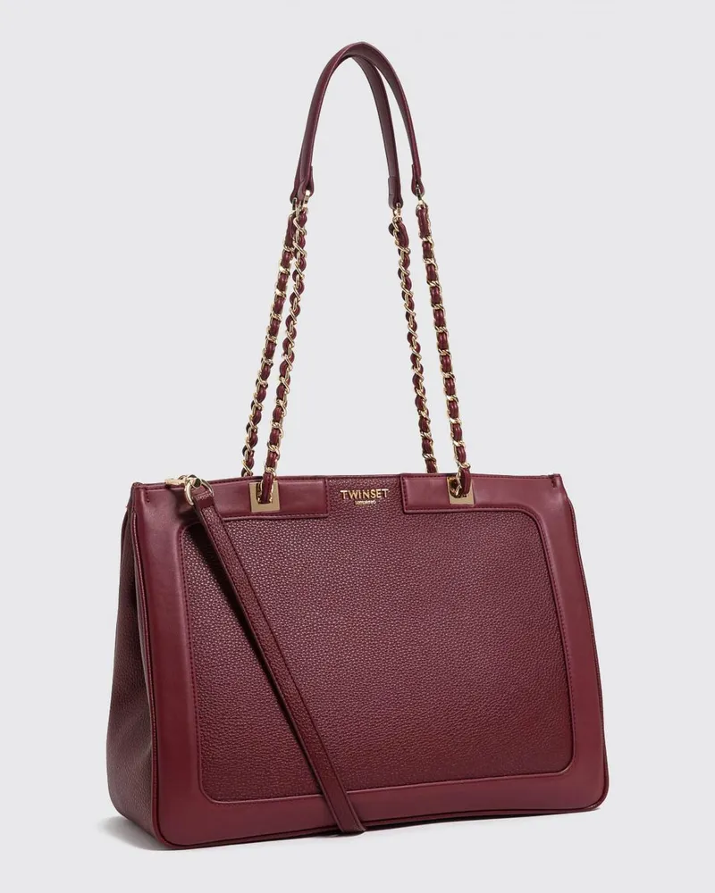 Twin-Set Schultertasche aus Kunstleder mit doppeltem Kettengriff Burgunderrot