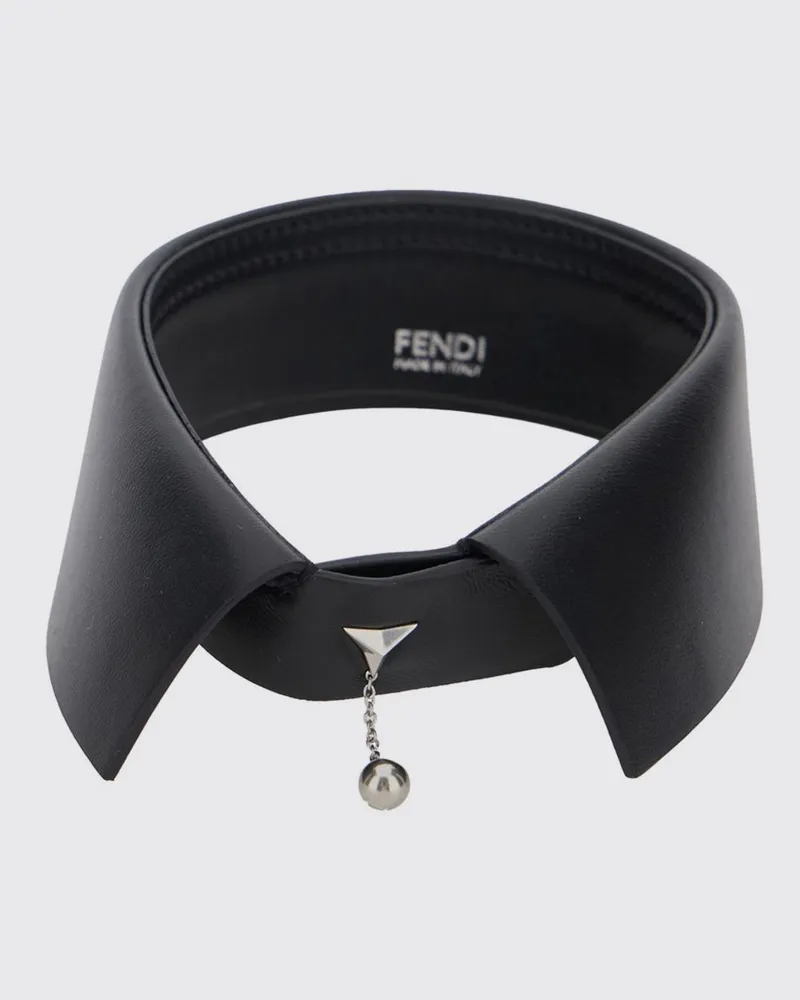Fendi Choker-Halskette aus Lammleder mit Anhängern und bestickten Details Schwarz