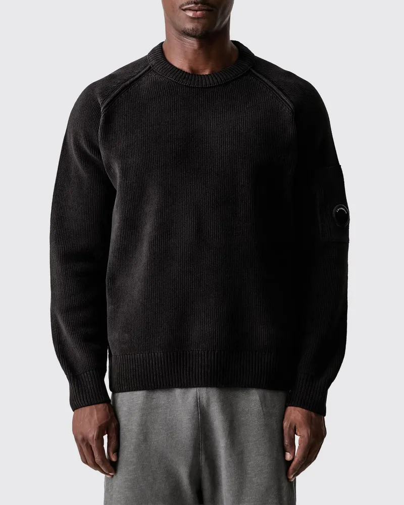 C.P. Company Baumwoll-Rundhalspullover mit appliziertem Logo und Rippbündchen Schwarz
