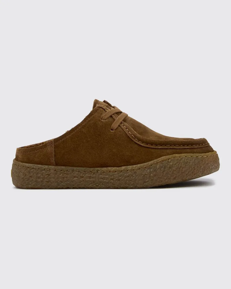 Camper Peu Terreno Wildleder-Mules mit verstellbaren Riemen und niedrigem Absatz Braun