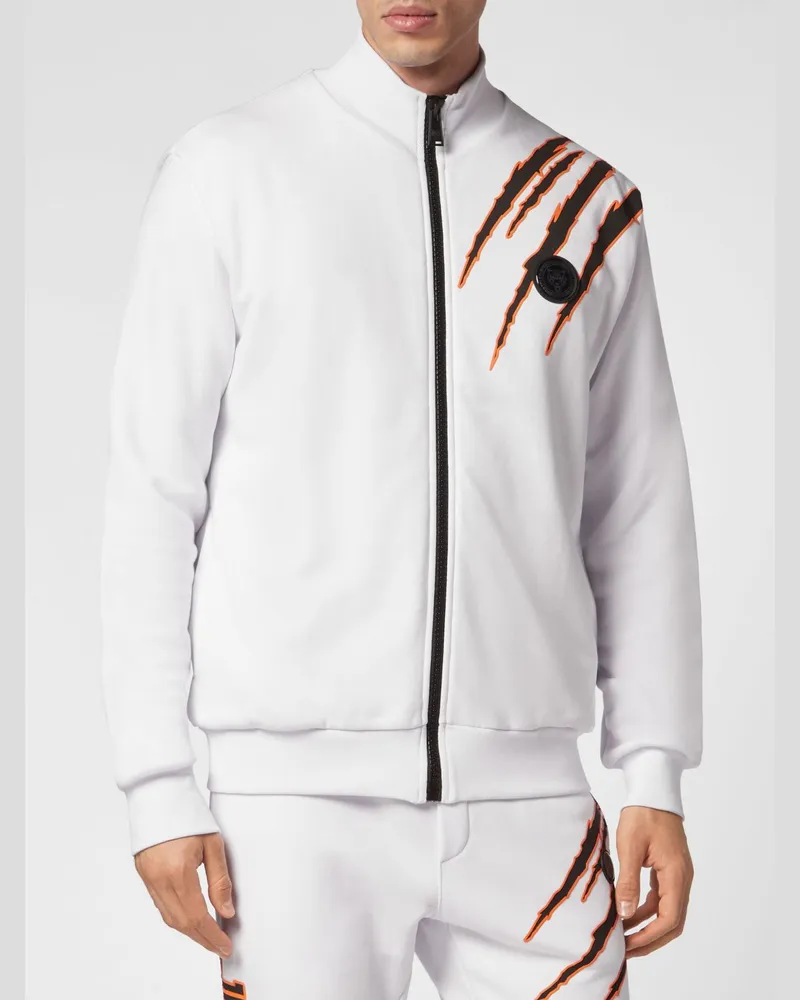 Philipp Plein Sweatjacke mit Stehkragen aus Baumwolle mit Grafikprint Weiß