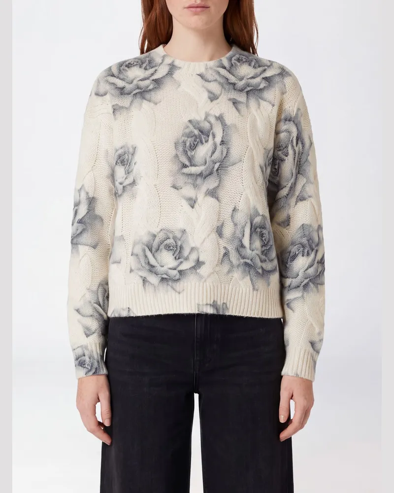 Liu Jo Pullover mit Rundhalsausschnitt aus Wollmischung mit floralem Jacquard-Muster Weiß