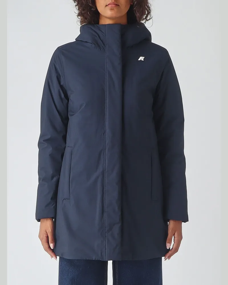 K-Way Kurze Kapuzenjacke Sophie , wattiert und wasserdicht aus technischem Gewebe Blau