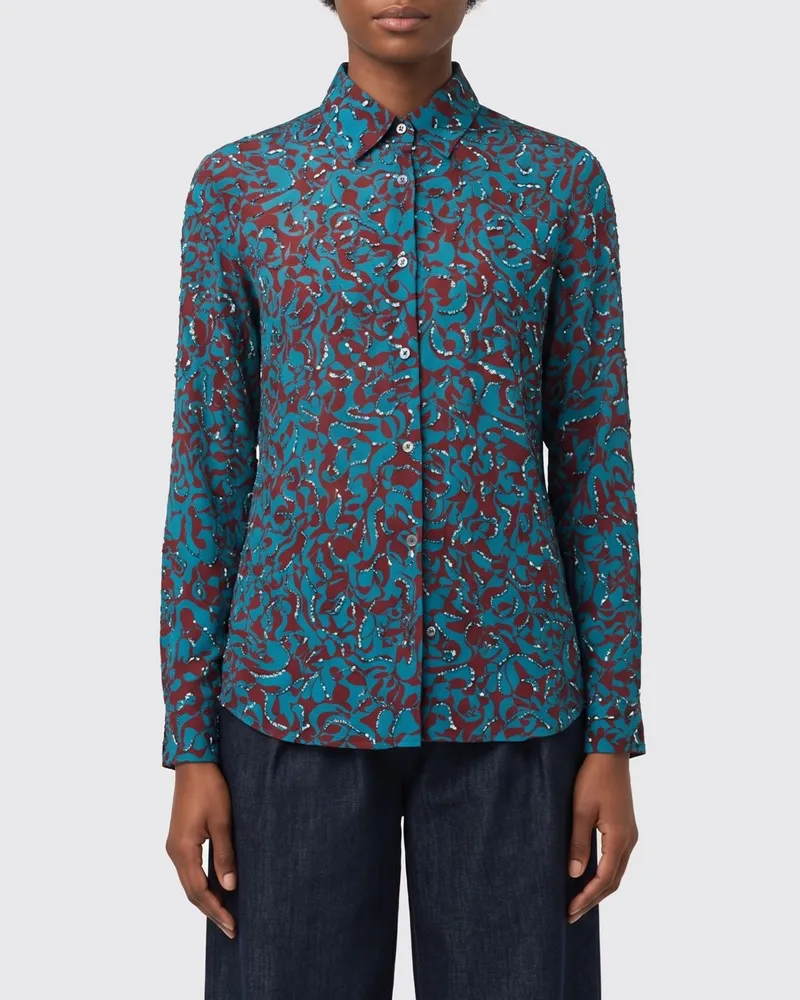 Dries van Noten Viskosehemd mit Pailletten Blau