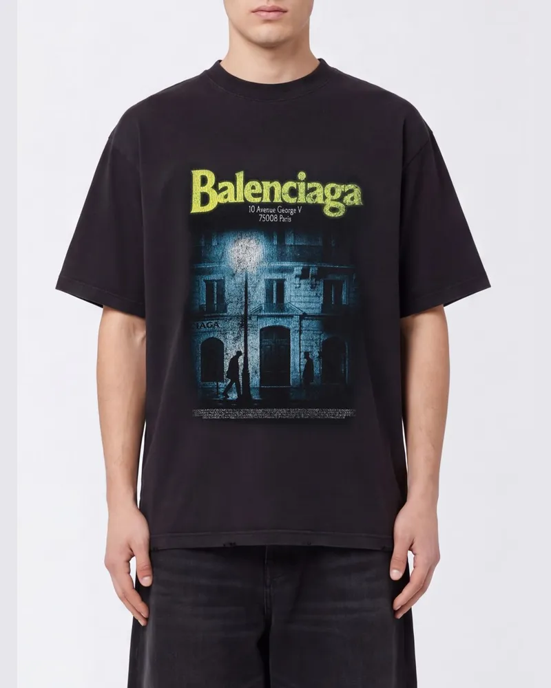 Balenciaga Relaxed-Fit-Baumwoll-T-Shirt mit Grafikdruck und Logo Schwarz