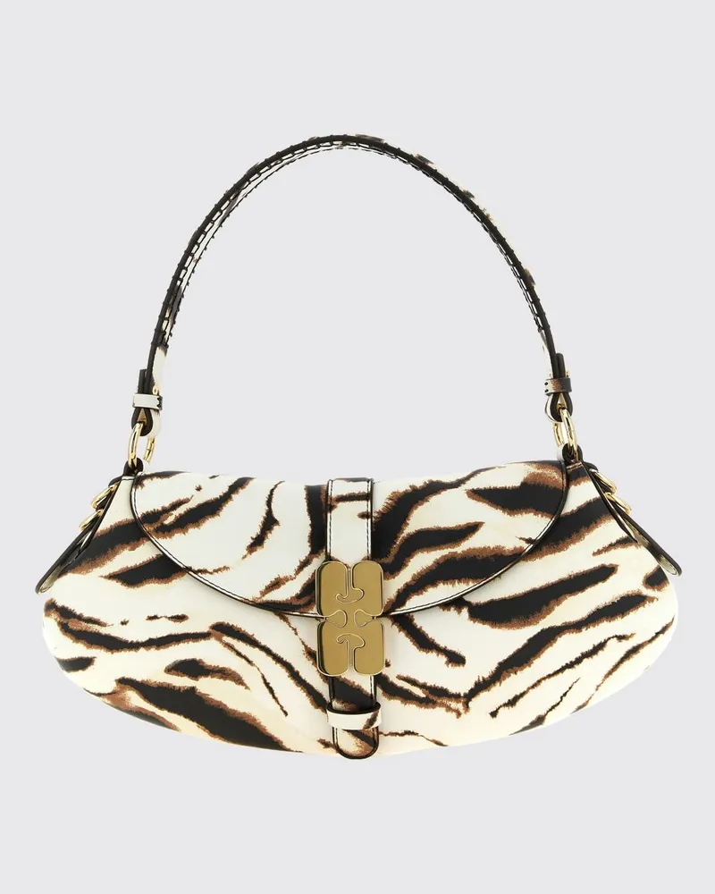 Ganni B-Kat Schultertasche aus recyceltem Leder mit Zebra-Print und Logo Bunt