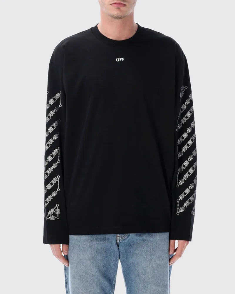 OFF-WHITE Langärmeliges Baumwoll-T-Shirt von mit Arrow- und Diagonal-Print Schwarz