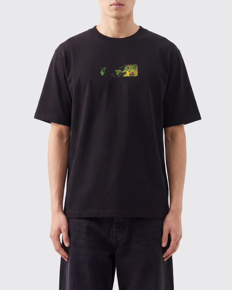 OFF-WHITE Baumwoll-Rundhals-T-Shirt mit Arrow-Logo-Print hinten Schwarz
