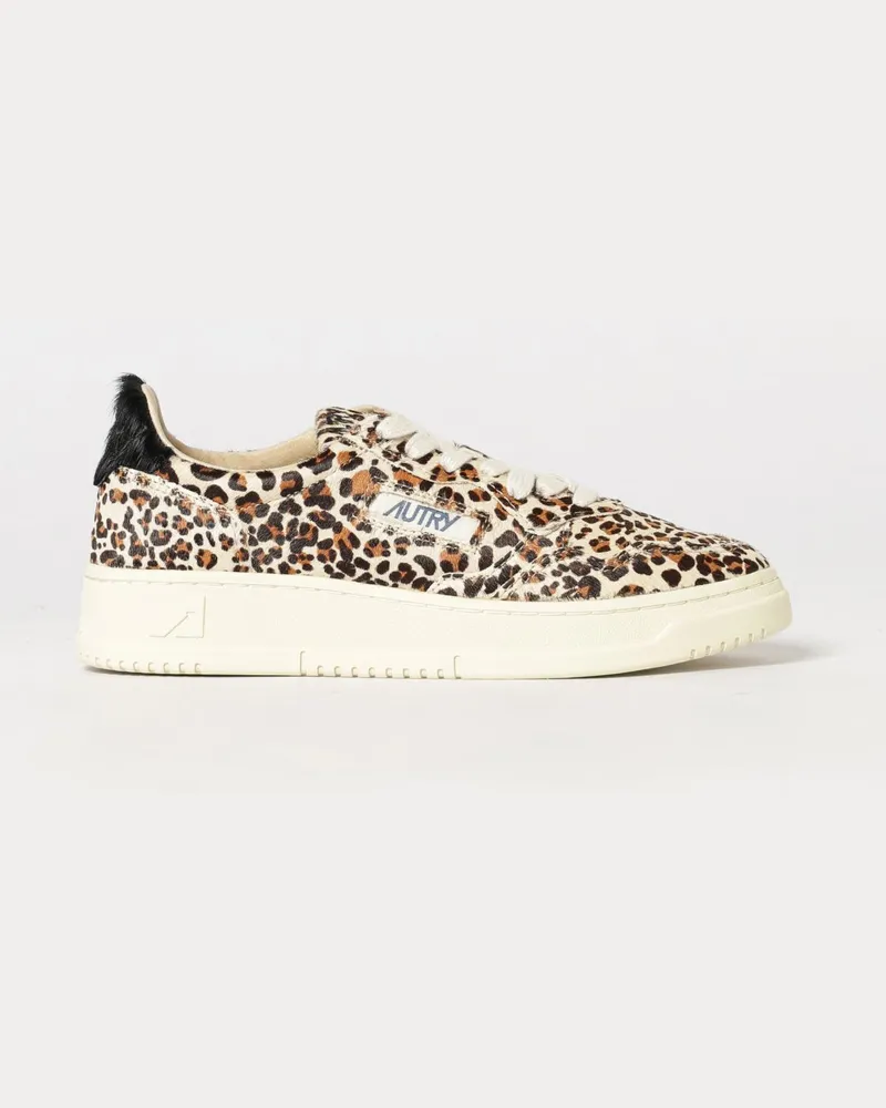 AUTRY Medalist Low Sneakers aus Leder mit Animal-Print-Einsätzen aus Ponyfell Braun