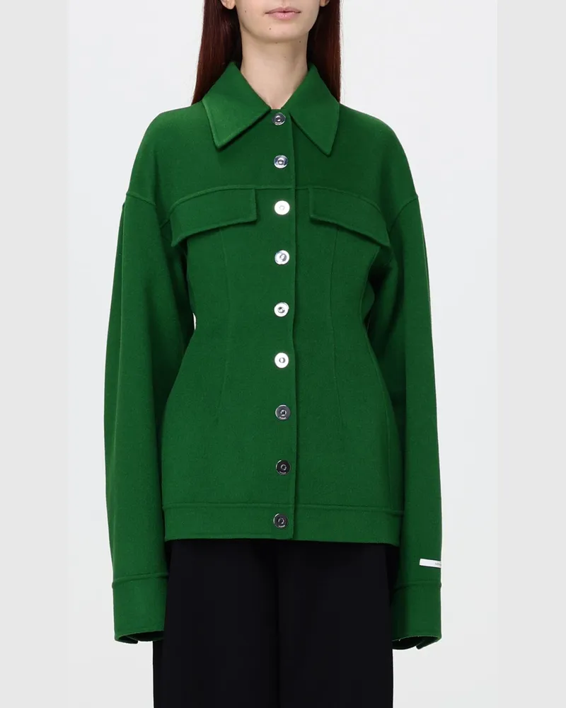 SPORTMAX Kurz geschnittener Einreiher-Mantel aus reiner Schurwolle in Slim Fit Olive
