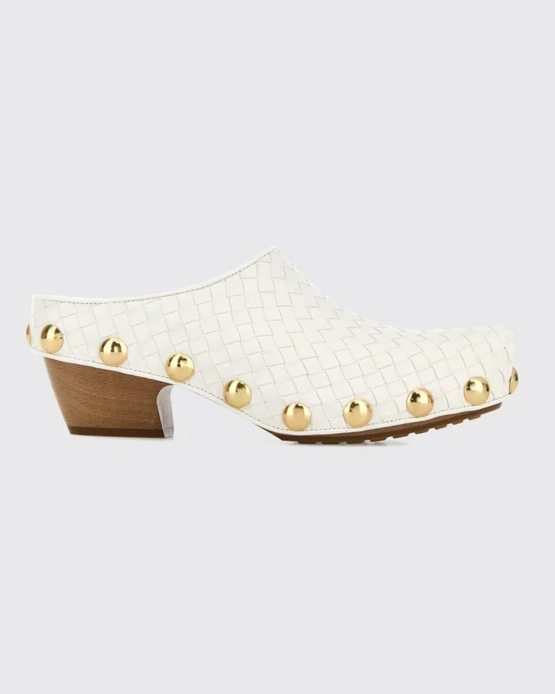 Bottega Veneta Gondola Mules aus geflochtenem Leder mit Nieten Weiß
