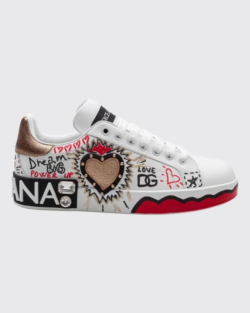 Dolce & Gabbana DOLCE  GABBANA Portofino Low-Top-Sneakers Dolce & Gabbana aus Kalbsleder mit Nieten und Strass Weiß