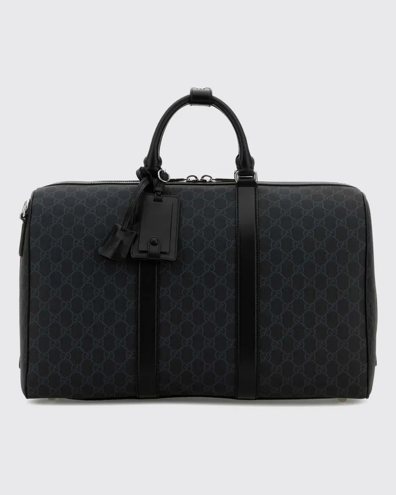 Gucci GG Supreme Reisetasche mit Ledergriffen und Vorhängeschloss Schwarz