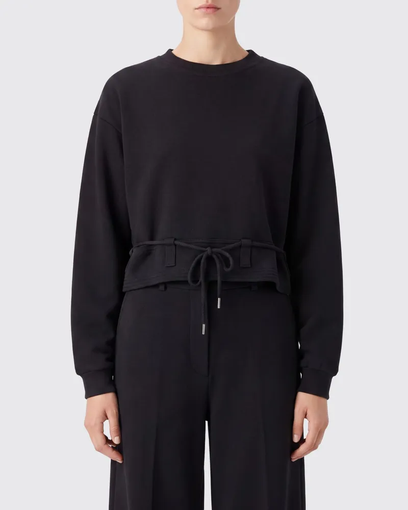 Dries van Noten Rundhals-Sweatshirt aus Baumwolle mit Bindegürtel in der Taille Schwarz
