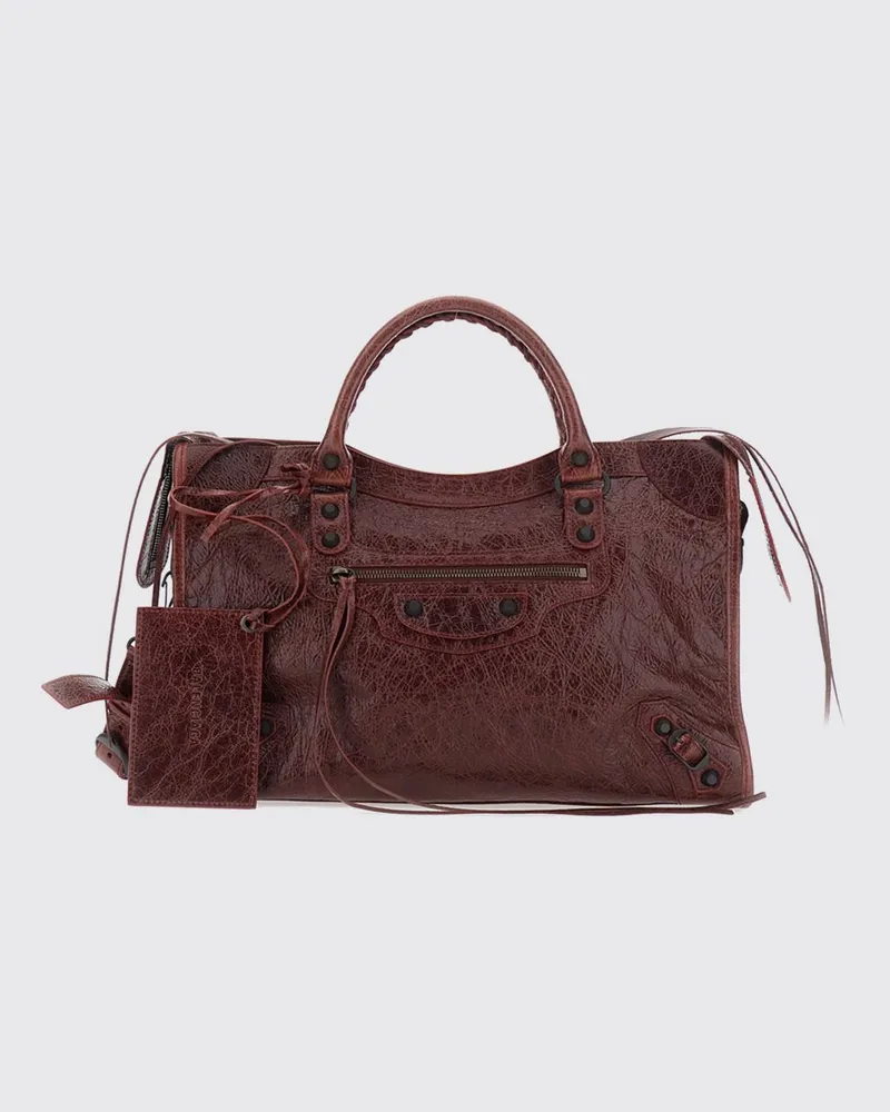 Balenciaga Mittlere Le City Handtasche aus Arena-Lammleder mit Nieten Burgunderrot