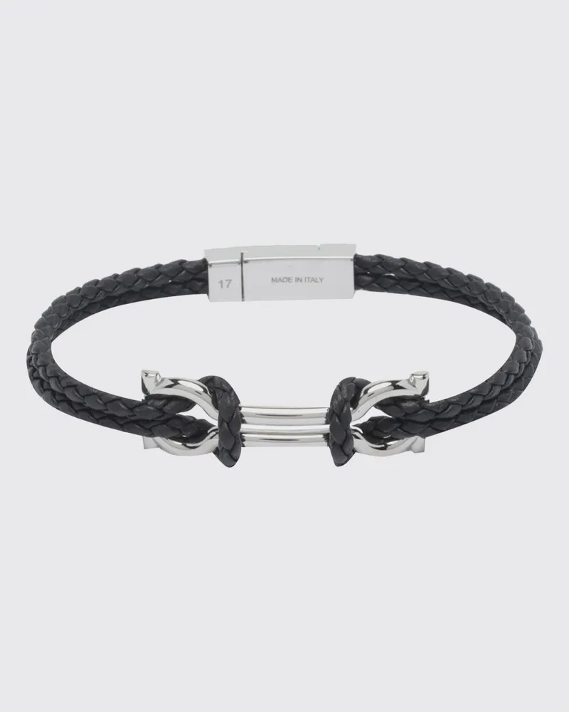 Ferragamo Geflochtenes Lederarmband mit Gancini-Magnetverschluss Schwarz