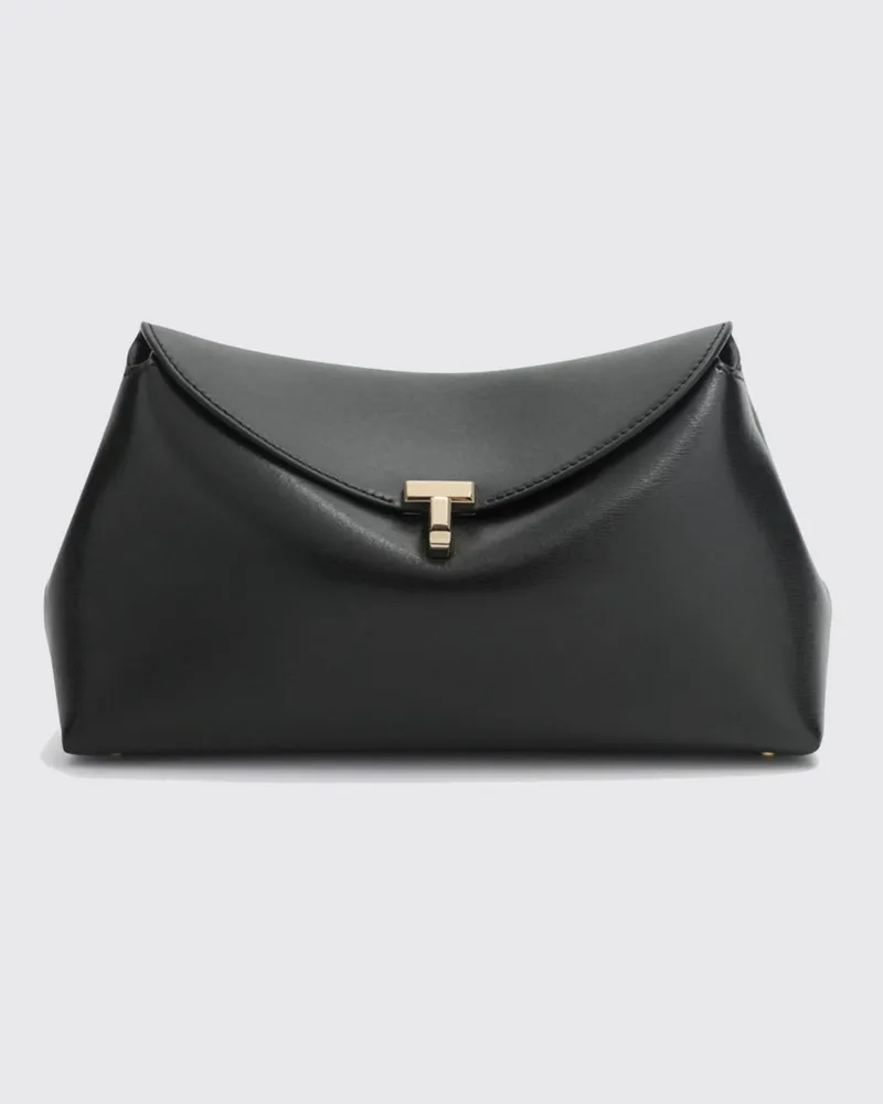 Totême Kleine T-Lock Handtasche aus Glattleder mit Metallverschluss Schwarz