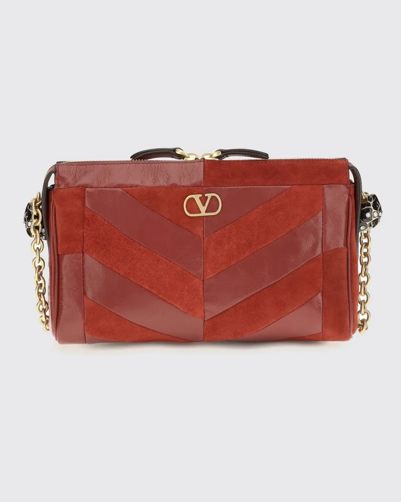 Valentino Garavani Panthea Umhängetasche aus Wildleder mit VLogo und Strass Rot