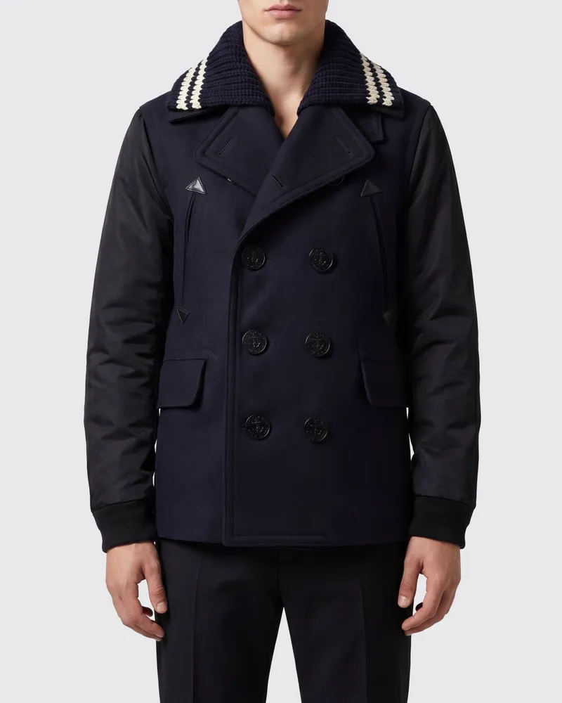 Dsquared2 Zweireihiger Caban aus Wollmischung mit geripptem Reverskragen Blau