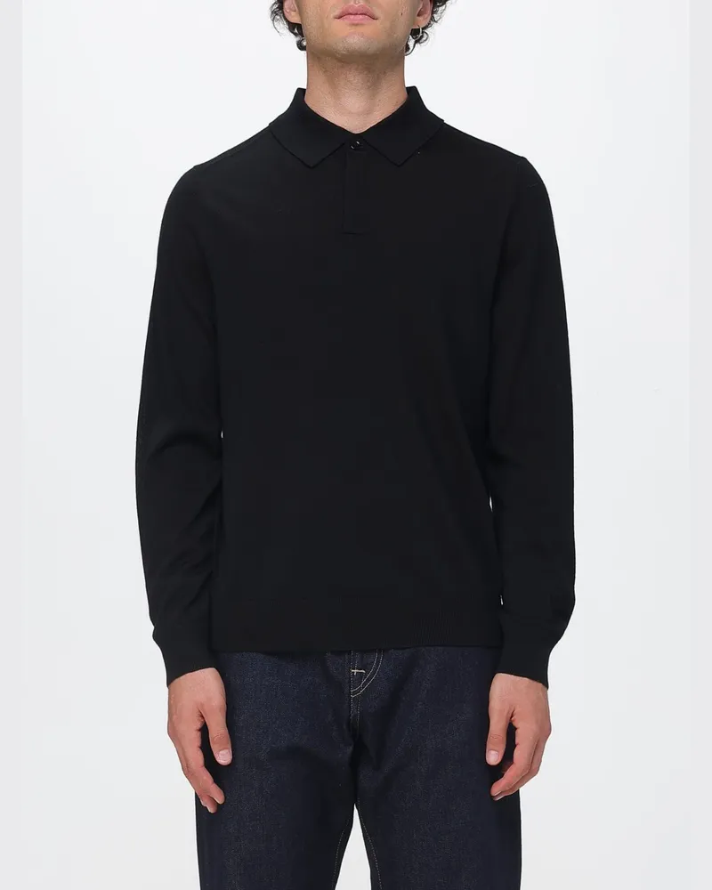 Paul Smith Langärmeliges Slim-Fit-Poloshirt aus Merinowollstrick Schwarz