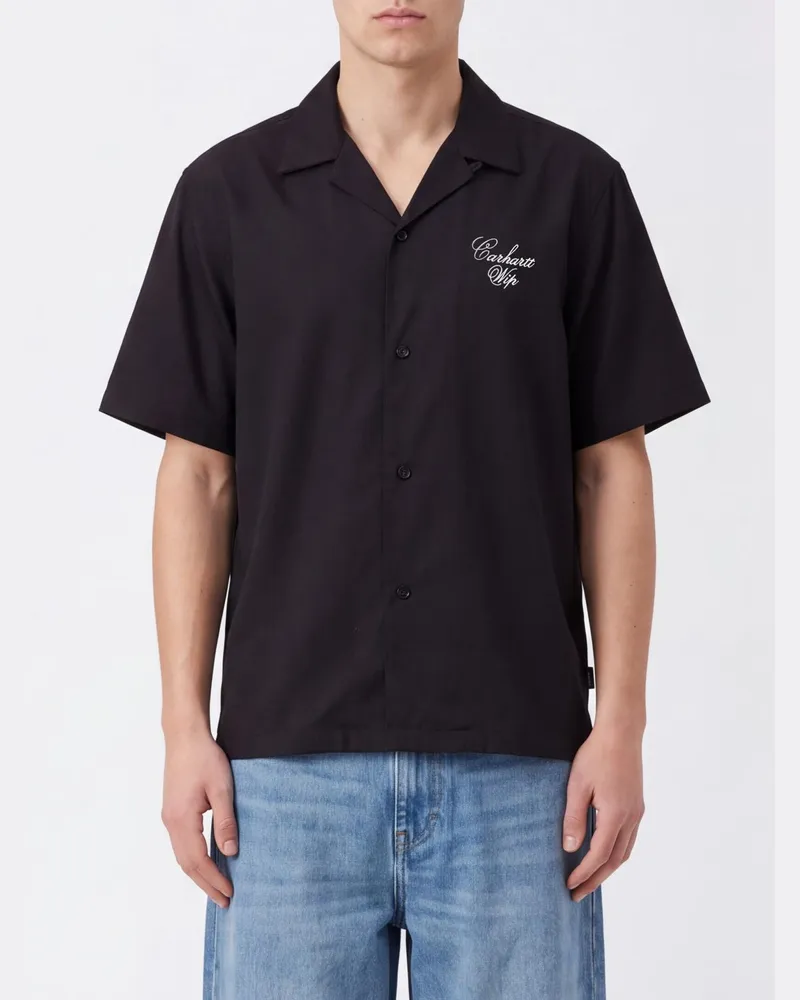 Carhartt WIP Kurzarmhemd aus Tencel und Baumwolle mit kubanischem Kragen Schwarz