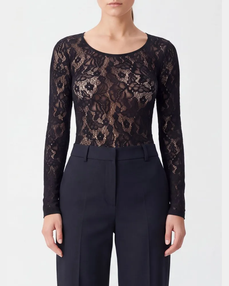 Wolford schmal geschnittenes langärmliges Oberteil aus Stretch-Spitze Schwarz