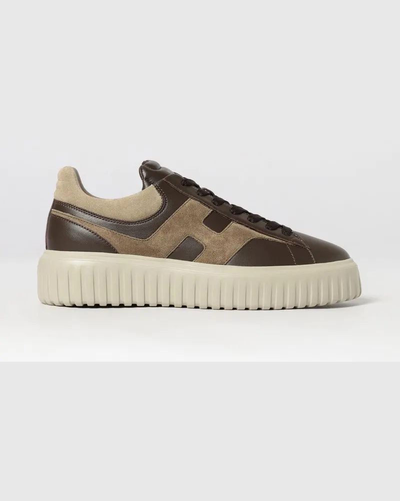 Hogan H-Stripes Leder- und Wildleder-Sneakers mit H-Logo und Plateausohle Braun