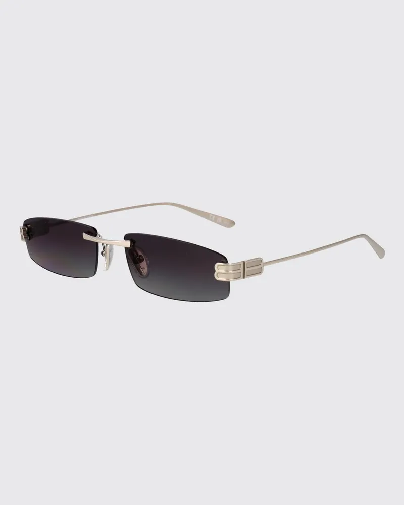 Balenciaga Rechteckige Aviator-Sonnenbrille aus Metall mit Monogramm-Logo Silber