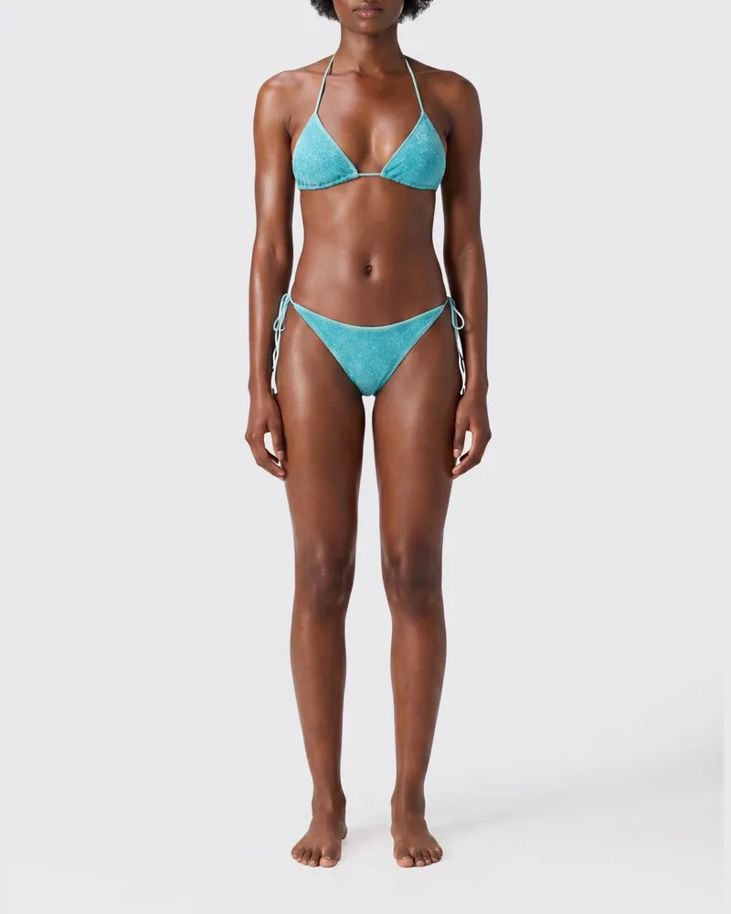 Oséree Korallenfarbener Triangel-Bikini aus Lurex mit Perlenstickerei Sea