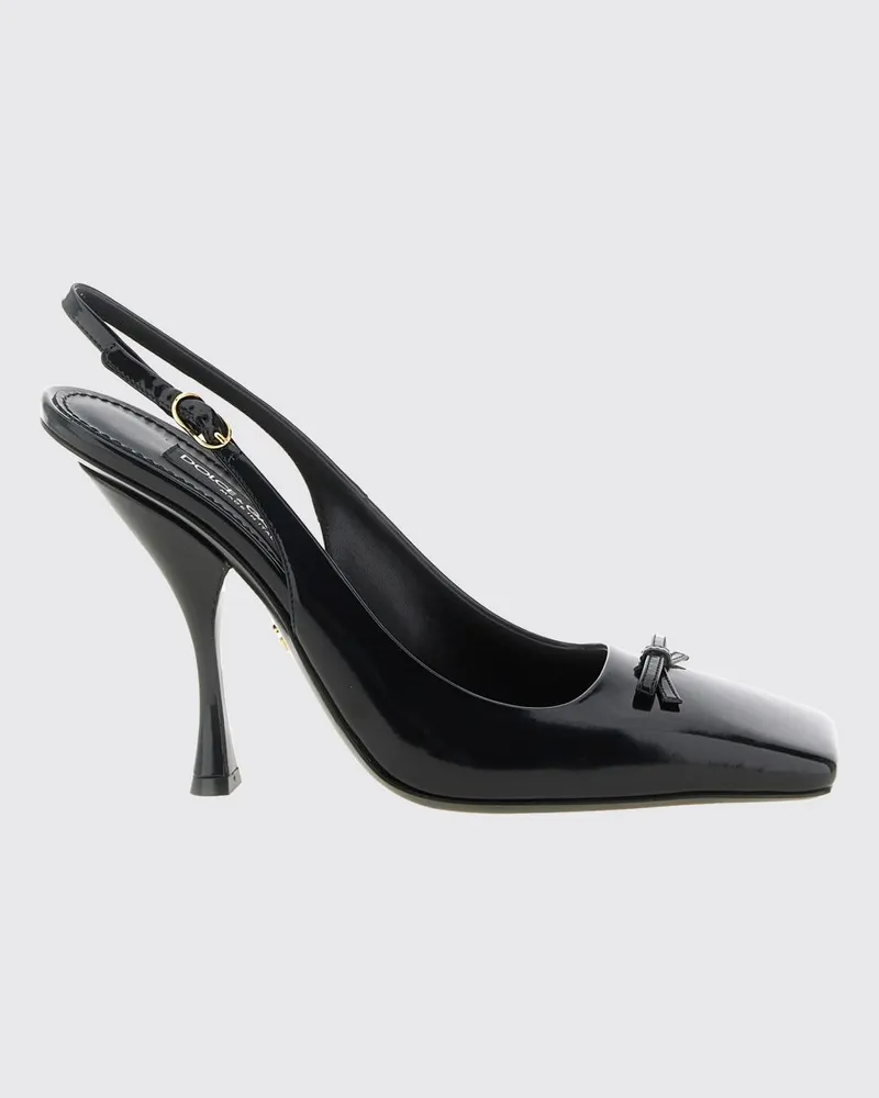 Dolce & Gabbana DOLCE  GABBANA Dolce & Gabbana Slingback-Pumps aus Lackleder mit eckiger Spitze und Schleife Schwarz