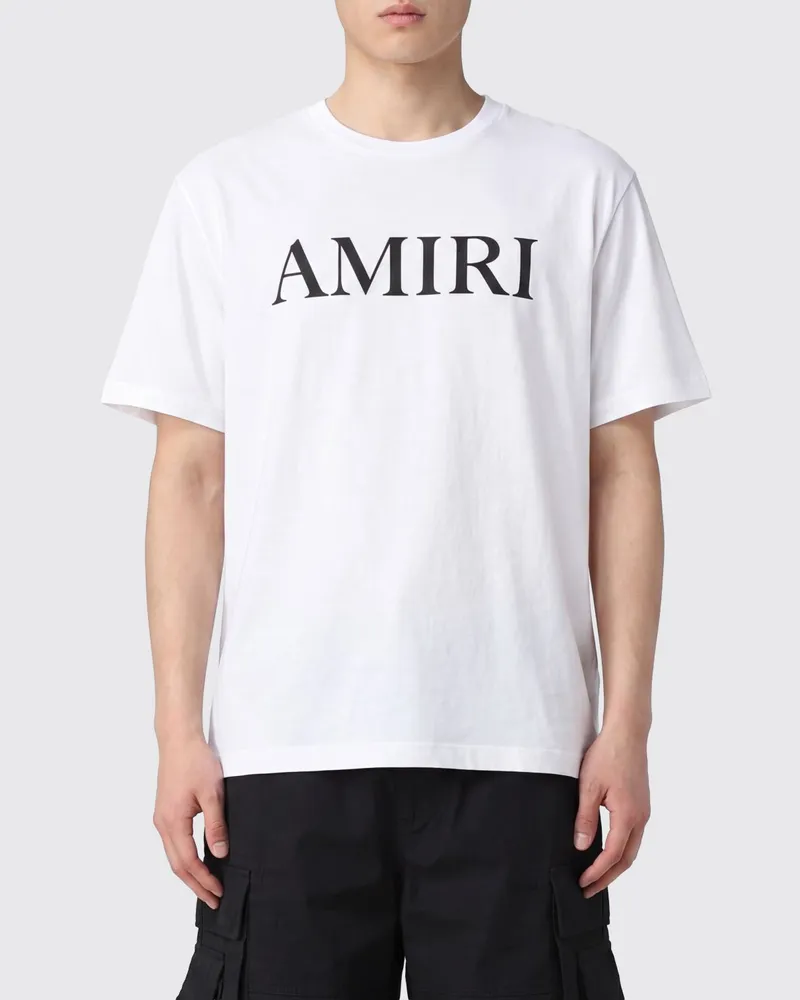 Amiri Rundhals-T-Shirt aus Baumwolle mit kontrastierendem Logodruck Weiß