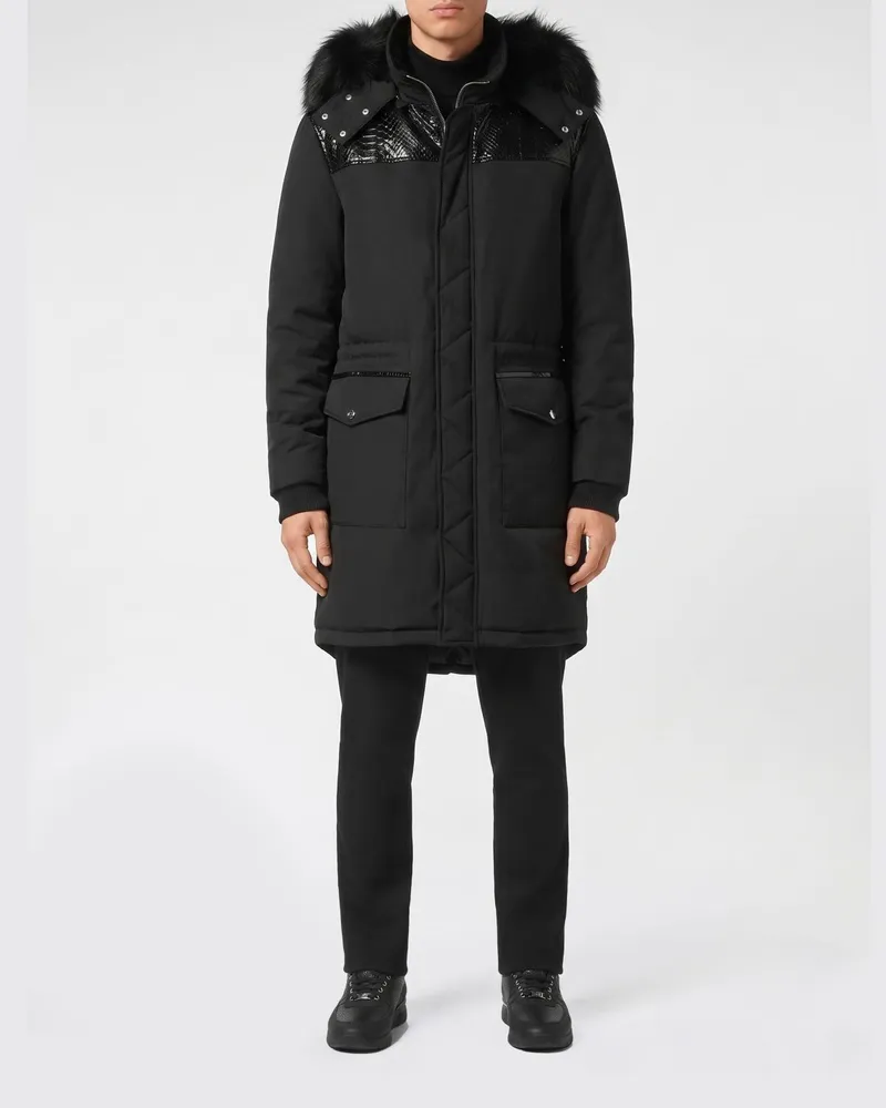 Billionaire Gefütterter Nylon-Parka mit Kapuze Schwarz