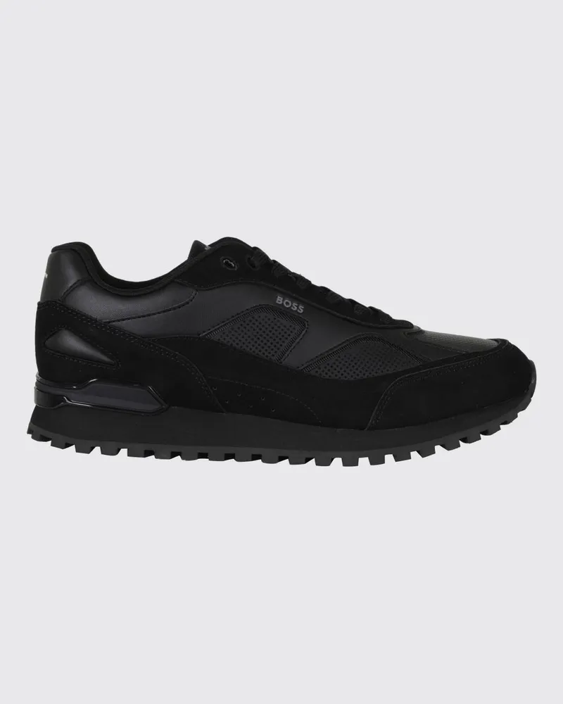 HUGO BOSS Parkour-L Sneaker aus Leder und Veloursleder mit gezackter Sohle Schwarz