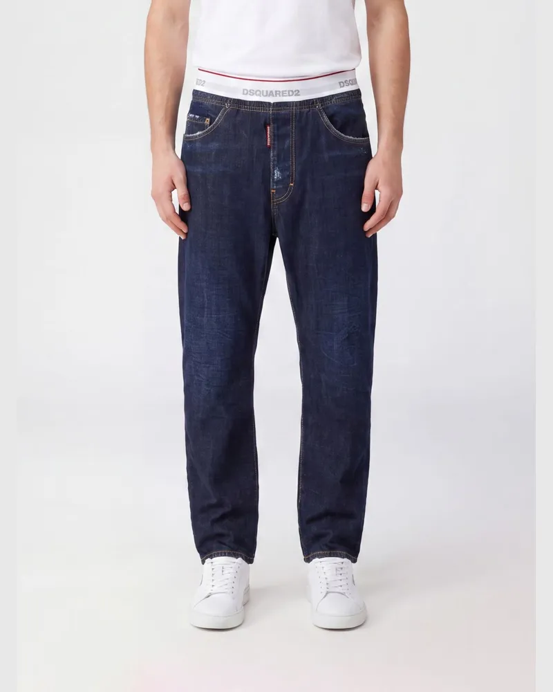Dsquared2 Straight Leg Distressed Jeans mit elastischem Logo-Bund Navy