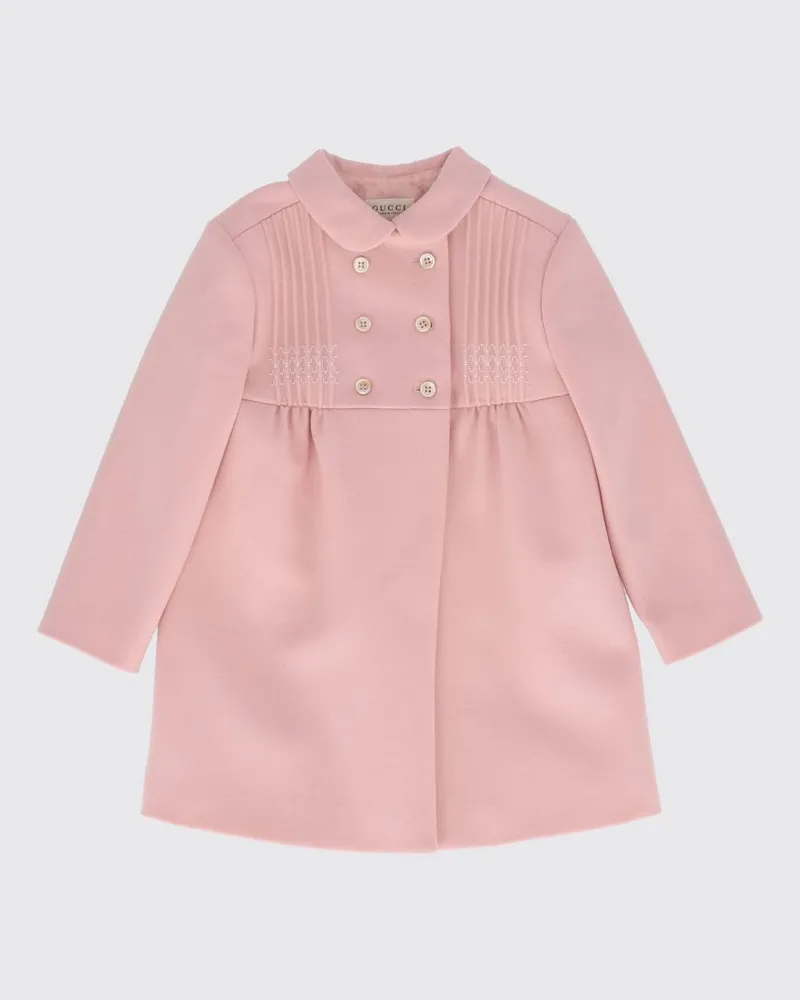 Gucci Doppelreihiger Wollmantel von für Mädchen mit Chevron-Muster und Peter-Pan-Kragen Pink