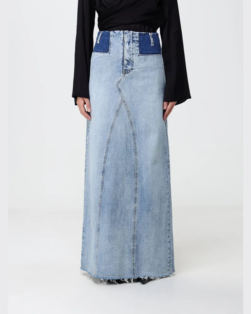 Maison Margiela Langer Lederrock mit hoher Taille und Four Stitches-Logo Hellblau