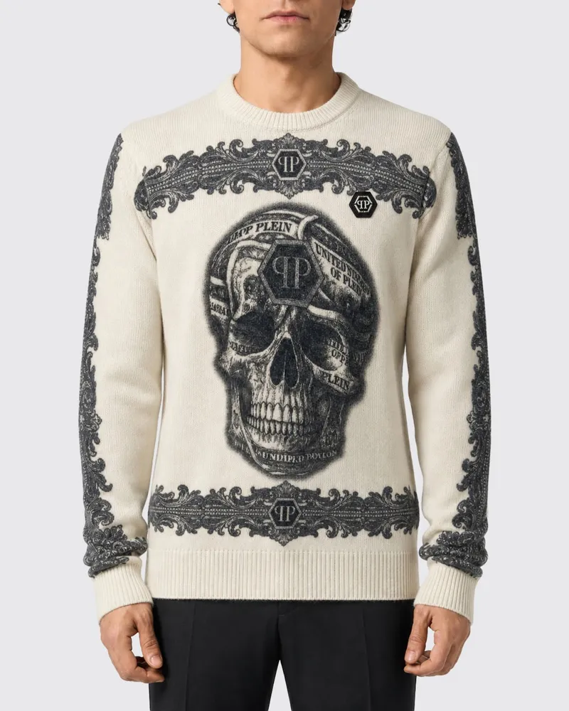Philipp Plein Kaschmirpullover mit Barock-Print und Hexagon-Logo Weiß