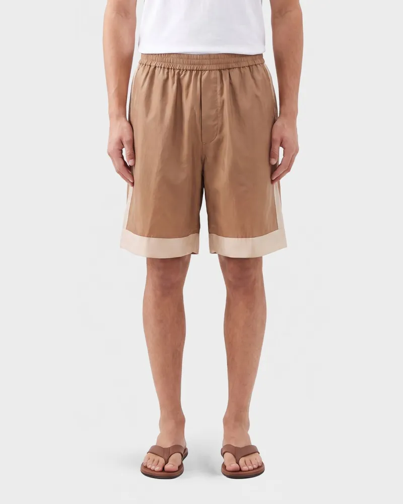 Dsquared2 Sportshorts aus reiner Seide mit elastischem Bund und Monogramm-Logo Haselnuss