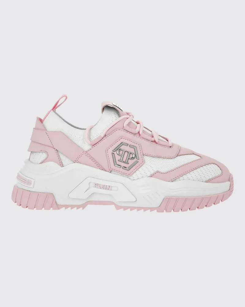 Philipp Plein Niedrige Sneakers aus Häkelstrick mit zweifarbigem Monogramm-Muster Bianco
