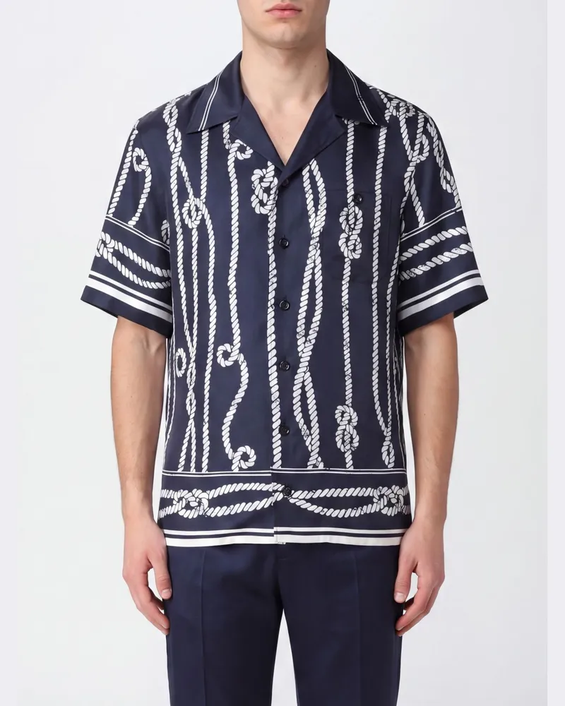 Dolce & Gabbana DOLCE  GABBANA Seiden-Bowlinghemd Dolce & Gabbana mit Marina-Print und Kuba-Kragen Blau