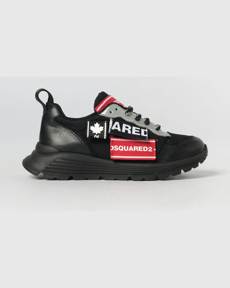 Dsquared2 Low-Top-Sneaker für Jungen aus Leder und Mesh mit Kontrastlogo Schwarz