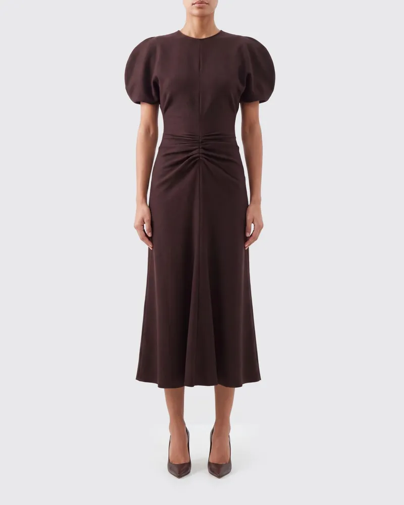 Victoria Beckham Bela Midikleid von aus Wolle mit Puffärmeln Burgunderrot
