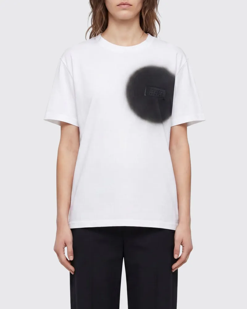 Maison Margiela Baumwoll-T-Shirt mit abstraktem Print und überschnittenen Schultern Weiß