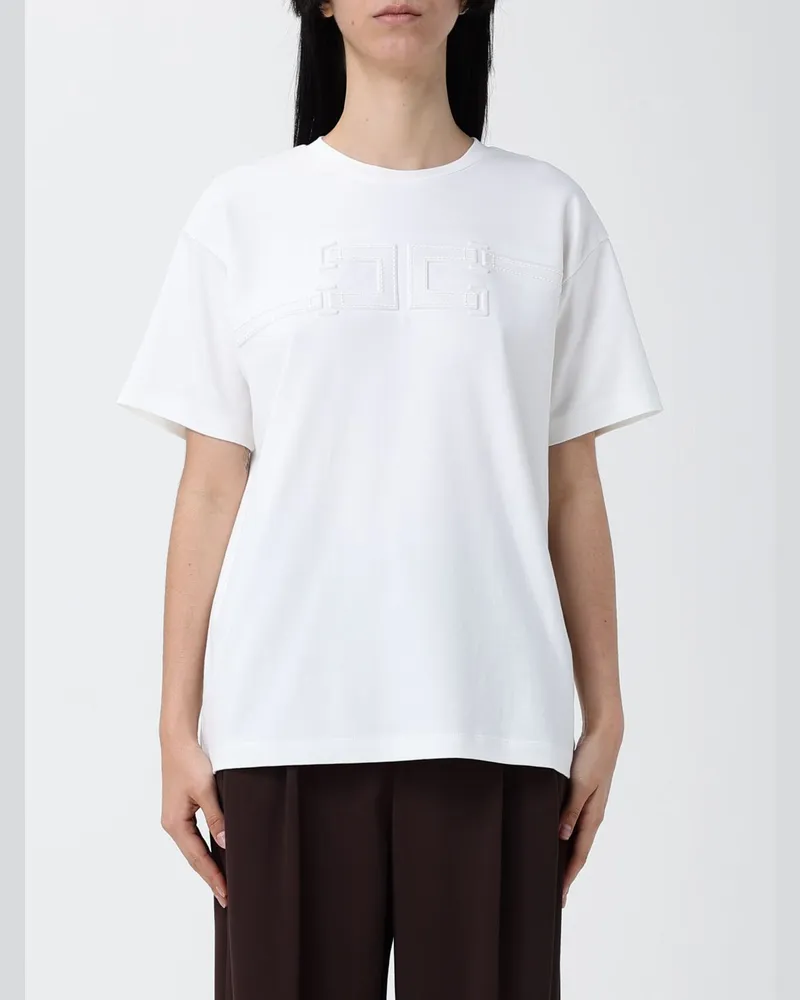 Elisabetta Franchi Baumwoll-T-Shirt mit gesticktem Logo Weiß