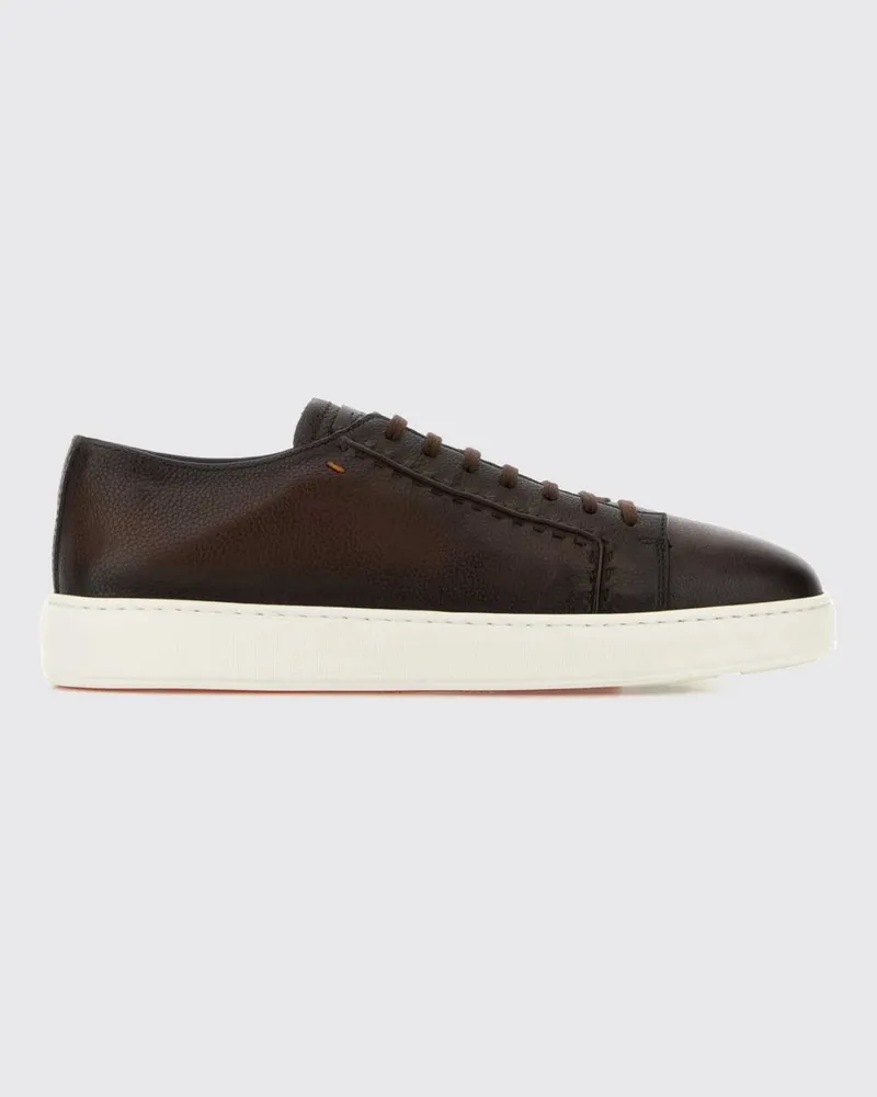 Santoni Low-Top-Sneakers von aus genarbtem Leder mit geprägtem Logo Braun